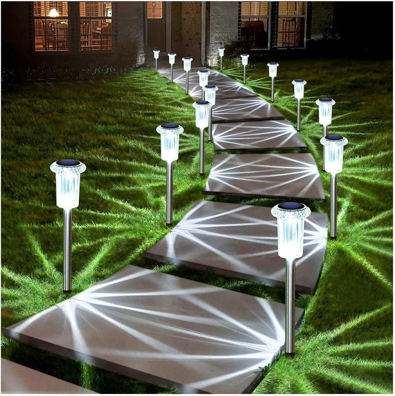 DenicMic Solar Lights Outdoor 10 Pack Waterproof 6000K Cold White LED Stainless Steel Stake Outside Lights for Yard Pathway Garden Driveway Walkway Landscape Path Lighting - Image 1